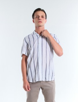 CAMICIA MC LEDON TCOR ECRU BLU
